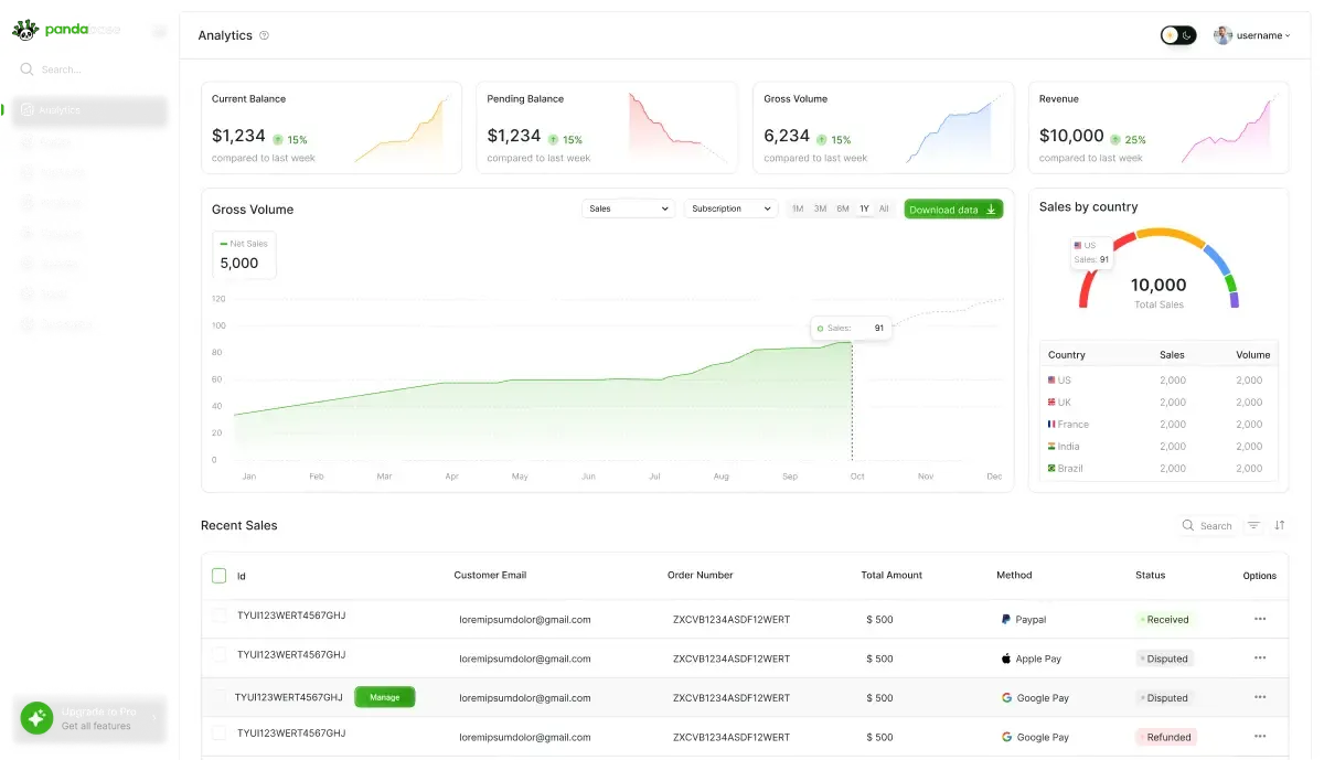 Dashboard Analytics page